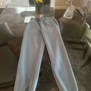 Blue Straight Leg Pants with Elastic Waistband